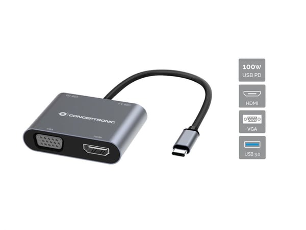 Conceptronic DONN16G Ledningsført USB 3.2 Gen 1 (3.1 Gen 1) Type-C Grå