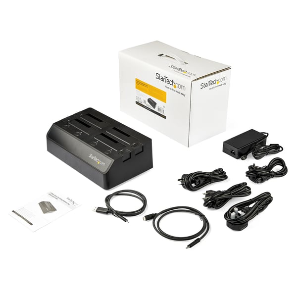StarTech.com 4-facks USB till SATA hårddocksstation, USB 10 Gbps, extern dockningsstation för 2,5" och 3,5" SSD/HDD, SATA III, hot-swap hårddiskfack, toppmatad