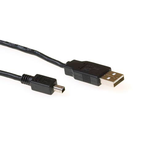 ACT USB 2.0 A - 4 pin Mini B USB-kabel 1,8 m USB A Mini-USB B Sort