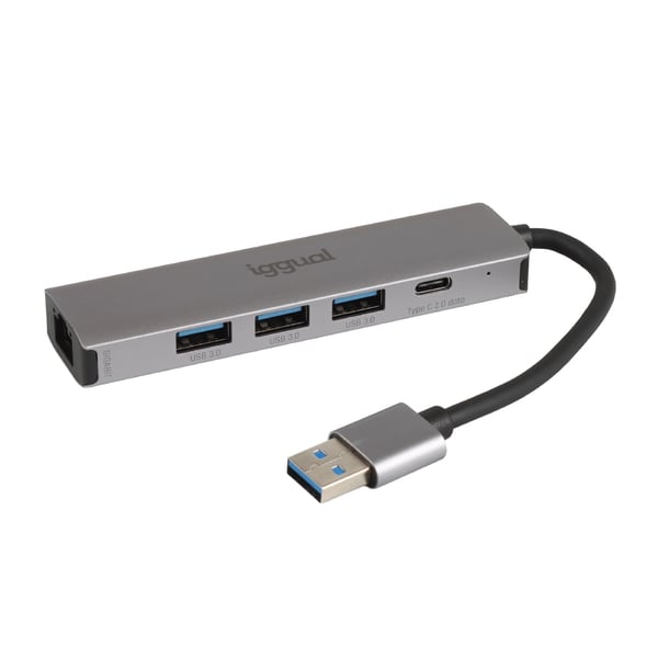 iggual IGG320778 kannettavien tietokoneiden telakka ja porttitoistin Langallinen USB 3.2 Gen 1 (3.1 Gen 1) Type-A Harmaa