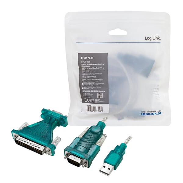 LogiLink UA0042B konverterare/repeaters/isolatorer USB 2.0 RS-232 Grön, Transparent