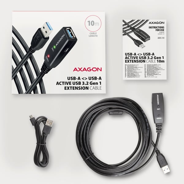 Axagon ADR-310 USB-kabel USB 3.2 Gen 1 (3.1 Gen 1) 10 m USB A 5 Gbit/sek. Sort