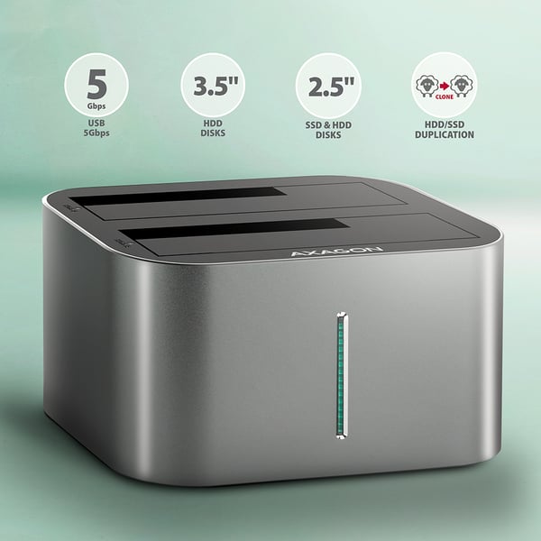 Axagon ADSA-DC drev dockingstation USB 3.2 Gen 1 (3.1 Gen 1) Type-A Grå