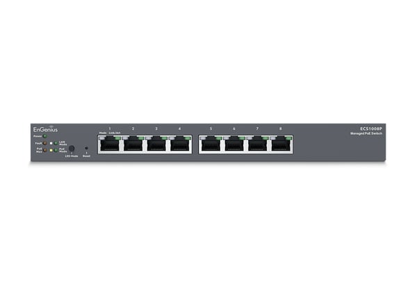 EnGenius ECS1008P nätverksswitchar hanterad L2 Gigabit Ethernet (10/100/1000) Strömförsörjning via Ethernet (PoE) stöd Svart