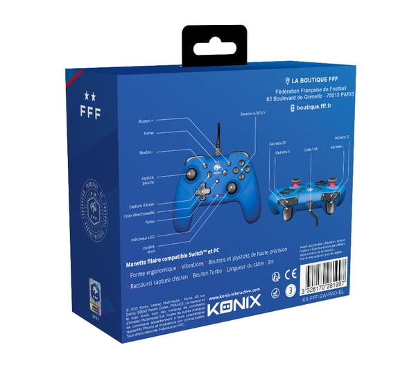 Konix KX FFF SWITCH/PC PAD BLUE Svart, Blå USB Spelplatta Analog / Digital Nintendo Switch, PC