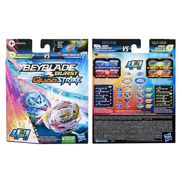 Beyblade Burst QuadDrive Ambush Achilles A8 VS Gambit Dragon D8 Kæmpende spinnende top