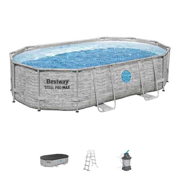 Bestway Power Steel 56946 swimmingpool til over jorden Indrammet pool Oval 10949 L Brun
