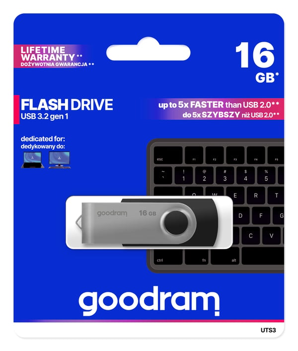 Goodram UTS3 USB-muisti 16 GB USB A-tyyppi 3.2 Gen 1 (3.1 Gen 1) Musta