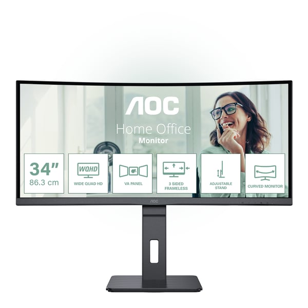 AOC CU34P3CV platta pc-skärmar 86,4 cm (34") 3440 x 1440 pixlar UltraWide Quad HD LED Svart