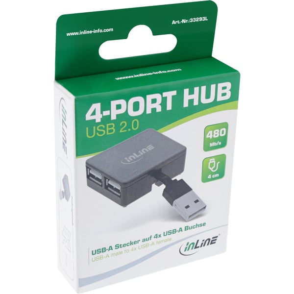 InLine 33293L gränssnittshubbar USB 2.0 Type-A 480 Mbit/s Svart