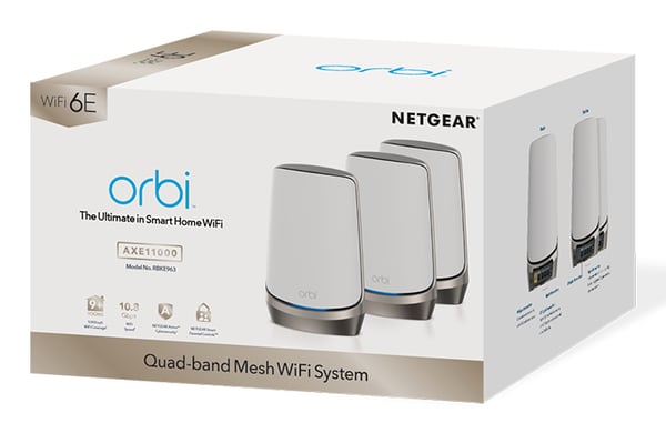 NETGEAR Orbi Quad-band RBKE963 AXE11000 WiFi 6E Mesh System Quad-band (2.4 GHz / 5 GHz-1 / 5 GHz-2 / 6 GHz) Wi-Fi 6 (802.11ax) Grå, Vit 16 Intern