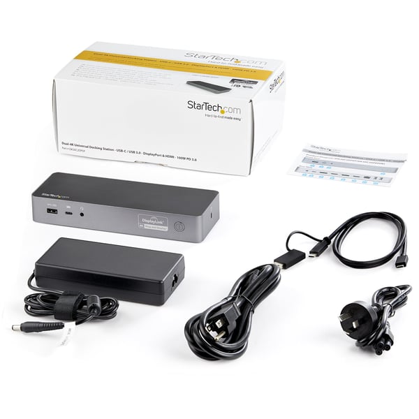 StarTech.com DK30C2DPEP kannettavien tietokoneiden telakka ja porttitoistin Langallinen USB 3.2 Gen 1 (3.1 Gen 1) Type-C Musta, Harmaa