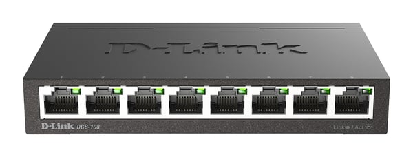 D-Link DGS-108 verkkokytkin Hallitsematon L2 Gigabit Ethernet (10/100/1000) Työpöytä Musta