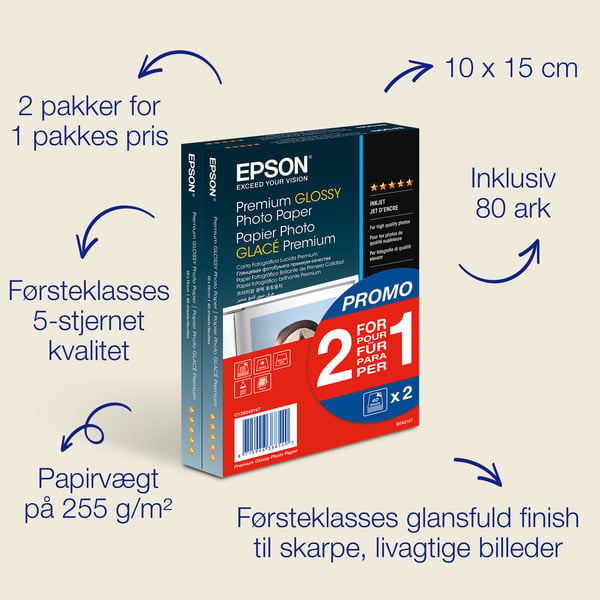 Epson Premium blankt fotopapir, (100 x 150 mm), 255 g/m2, 80 ark