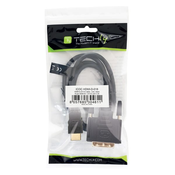 Techly 1.8m HDMI - DVI-D M/M 1,8 m Sort