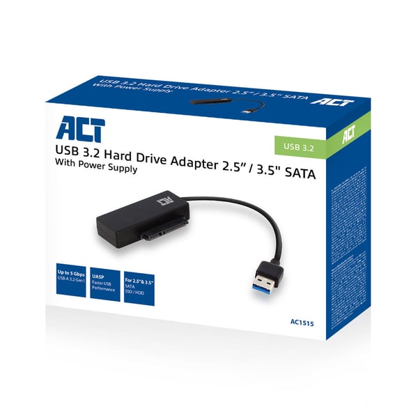 ACT AC1515 kabel kønsskifter 2.5/3.5" SATA USB A Sort
