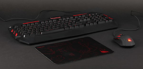Konix Drakkar Raider Pack tangentbord Mus inkluderad Spela USB AZERTY Fransk Svart, Röd