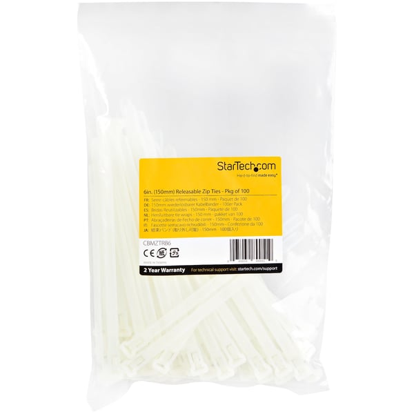 StarTech.com CBMZTRB6 nippuside Avattava johdinside Nailon, Muovi Valkoinen 100 kpl