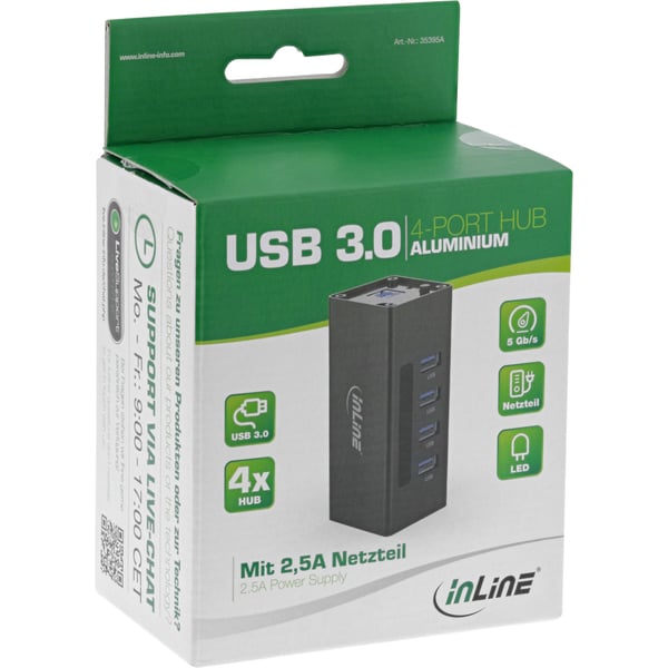 InLine 35395A gränssnittshubbar USB 3.2 Gen 1 (3.1 Gen 1) Type-A 5000 Mbit/s Svart