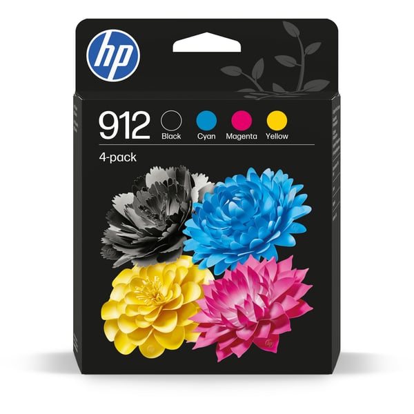 HP 912 alkuperäisten mustepatruunoiden 4 värin yhdistelmäpakkaus, musta/syaani/magenta/keltainen HP 912 alkuperäisten mustepatruunoiden 4 värin yhdistelmäpakkaus, musta/syaani/magenta/keltainen