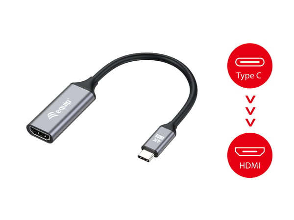 Equip 133491 videokabeladapter 0,15 m USB Type-C HDMI Svart, Grå