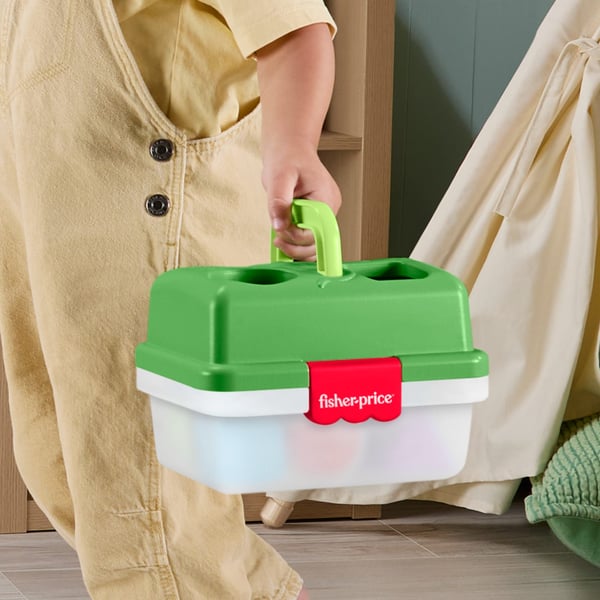 Fisher-Price Kompisskogens fiskelåda, babyleksak med 6 klossar och fisknät