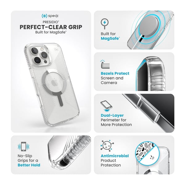 Speck Presidio Perfect-Clear Grip MagSafe til iPhone 16 Pro Max gennemsigtig