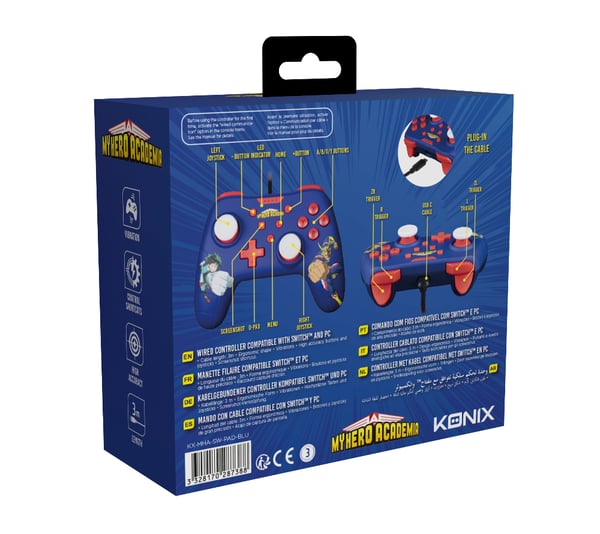 Konix My Hero Academia KX MHA SW/PC GAMEPAD BLUE Blå, Röd USB Spelplatta Analog / Digital Nintendo Switch, PC