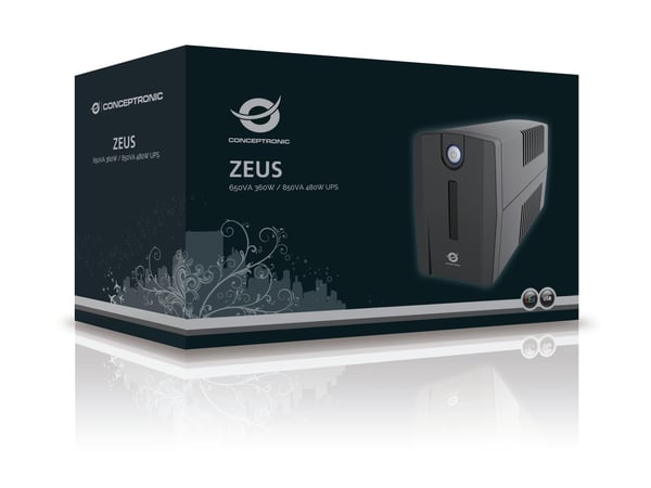 Conceptronic ZEUS01ES UPS-enhed Interaktivt indgangsstik 0,65 kVA 360 W 2 AC stikkontakt(er)