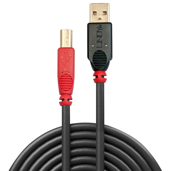 Lindy 42761 USB-kabel USB 2.0 10 m USB A USB B 0,48 Gbit/sek. Sort, Rød
