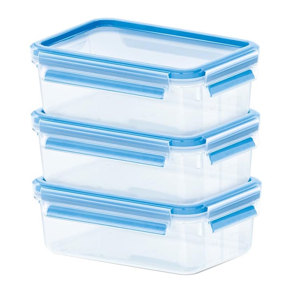 EMSA 508558 matburkar Rektangulär Låda 1 l Blå, Transparent 3 styck