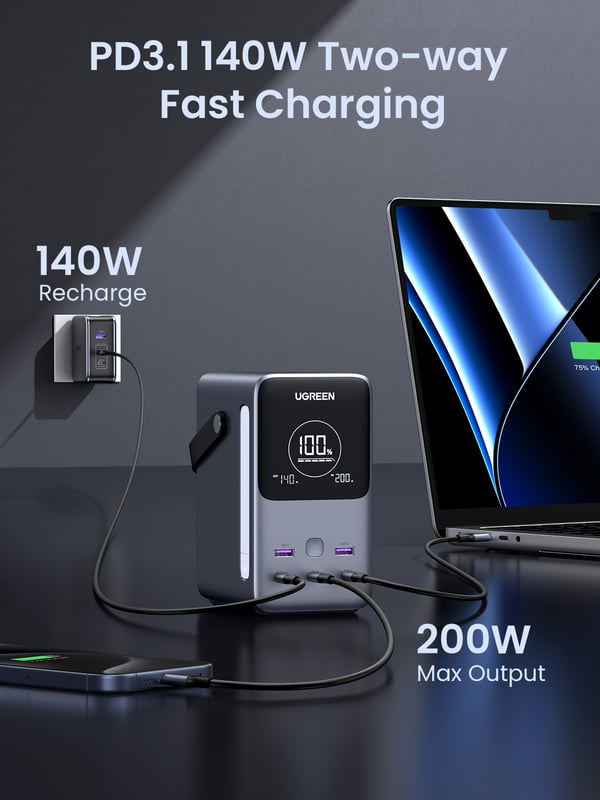 Ugreen Nexode Power Bank 48000 mAh Litium Harmaa