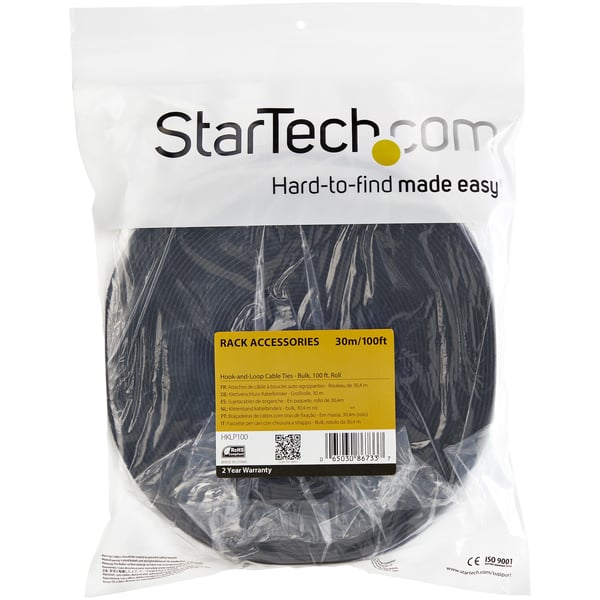 StarTech.com HKLP100 kabelsamler Krog og løkke kabelbinder Nylon Sort 1 stk