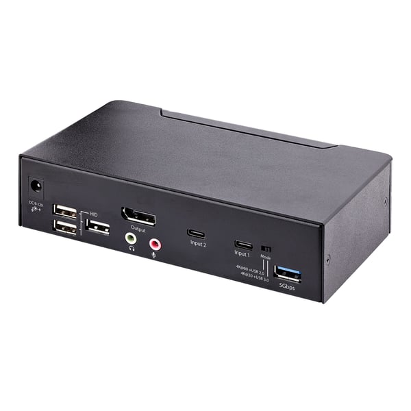 StarTech.com USB C KVM-switch, 2-portars DisplayPort KVM med 4K 60Hz UHD HDR-video, 3,5 mm ljud, USB Typ