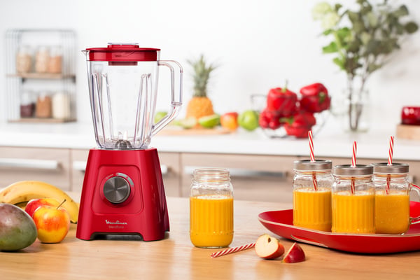 Moulinex LM420510 tehosekoitin 2 L Pöydällä pidettävä tehosekoitin 550 W Punainen, Läpinäkyvä