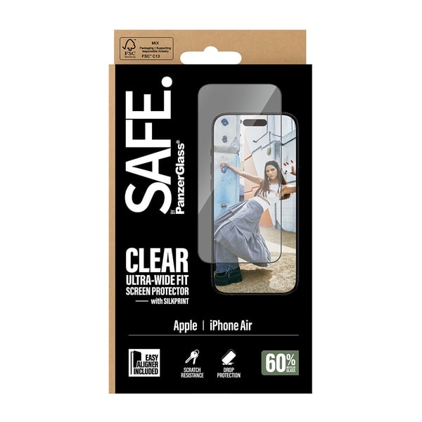 PanzerGlass SAFE. by ® Skærmbeskyttelse m. Sort Ramme iPhone Air | Ultra-Wide Fit m. EasyAligner