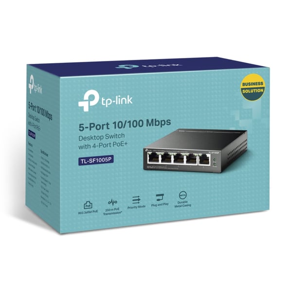 TP-Link TL-SF1005P Hallitsematon Fast Ethernet (10/100) Power over Ethernet -tuki Musta