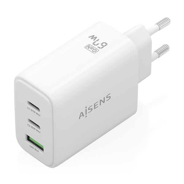 AISENS ASCH-67W3P086-W mobiililaitteen laturi Matkapuhelin, Älypuhelin, Digitaalikamera, Universaali, Tabletti, MP3, MP4, GPS, Kannettava pelikonsoli Valkoinen AC Pikalataus Sisätila