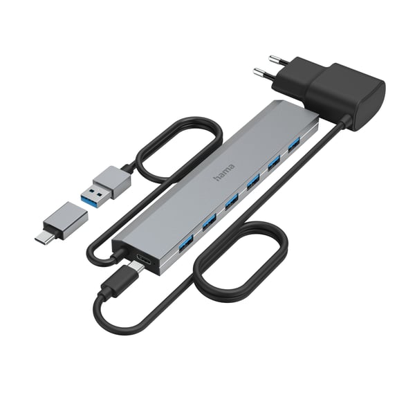 Hama 200137 USB-Hubb, 7 portar, 5 Gbit/s, + Ström