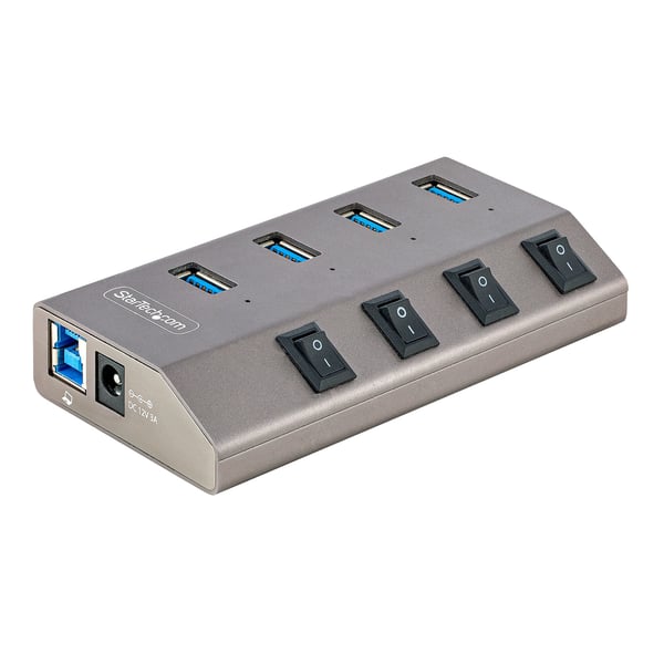 StarTech.com USB-C-hubb med fyra portar och egen strömförsörjning med individuella strömbrytare, USB 3.0-expansionshubb på 5 Gbps med strömförsörjning, USB-C- till USB-A-hubb för stationära och bärbara datorer, USB Type C-hubb med BC 1.2