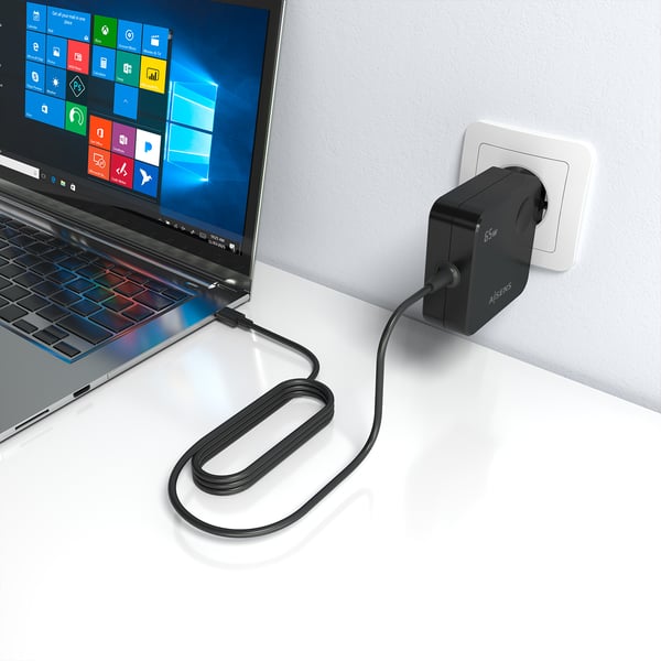 AISENS ASCH-1PD65WL80-BK oplader til mobil enhed Smartphone, Mobiltelefon, Tablet, Bærbar spillekonsol, Universel, Laptop Sort Vekselstrøm Hurtig opladning Indendørs