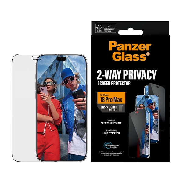 PanzerGlass ® 2-Way Privacy Screen Protector iPhone 18 Pro Max | Ultra-Wide Fit w. EasyAligner Genomskinligt skärmskydd 1 styck