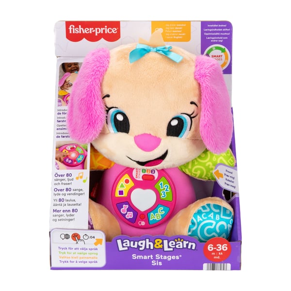 Fisher-Price Laugh & Learn Smart Stages Sis-plyslegetøj til babyer, musikalsk læringslegetøj, flersproget version