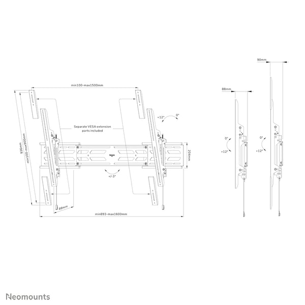 Neomounts WL35S-950BL19 TV-kiinnike 2,92 m (115") Musta