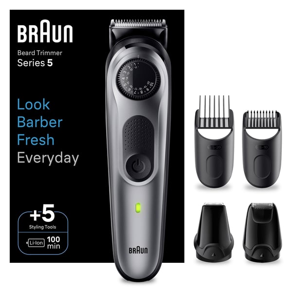 Braun BeardTrimmer 5 80708228 skäggtrimmer Batteri 40 2 cm Svart, Grå