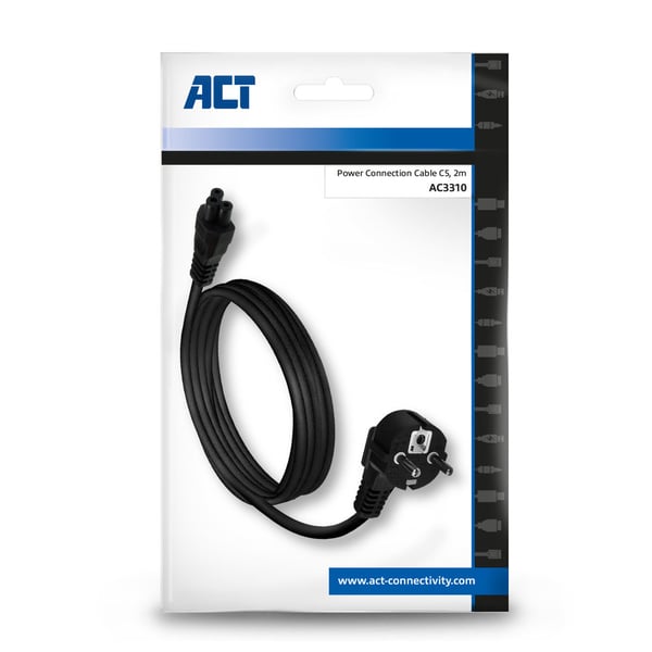 ACT AC3310 el-ledning Sort 2 m CEE7/7 C5 forbinder