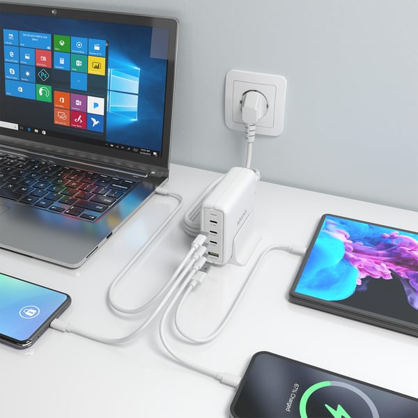 AISENS ASCH-140W4P055-W oplader til mobil enhed Universel Hvid Vekselstrøm Hurtig opladning Indendørs