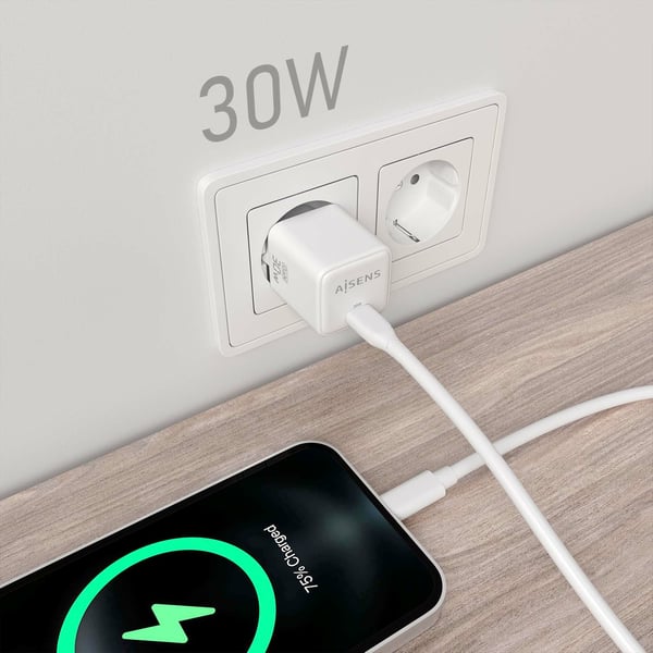 AISENS ASCH-30W1P035-W oplader til mobil enhed Universel Hvid Vekselstrøm Hurtig opladning Indendørs