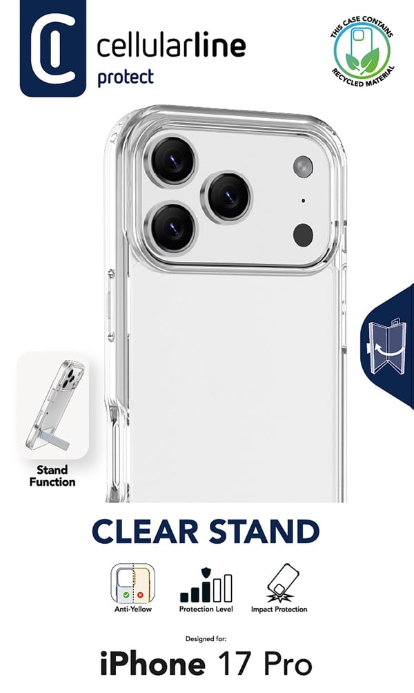 Cellularline Clear Stand matkapuhelimen suojakotelo 16 cm (6.3") Suojus Läpinäkyvä