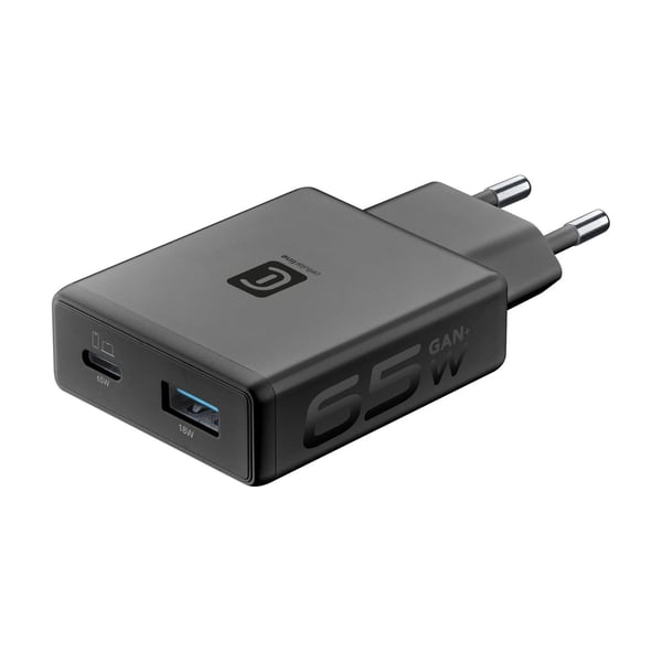 Cellularline POWER LITE 65W DUAL A+C Laptop, Universel Sort Vekselstrøm Hurtig opladning Indendørs